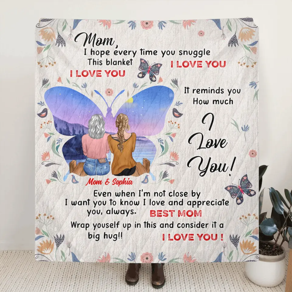 Personalized Mother And Daughter Fleece Throw/Quilt Blanket - Mother's Day Gift Idea For Mom - I Love You