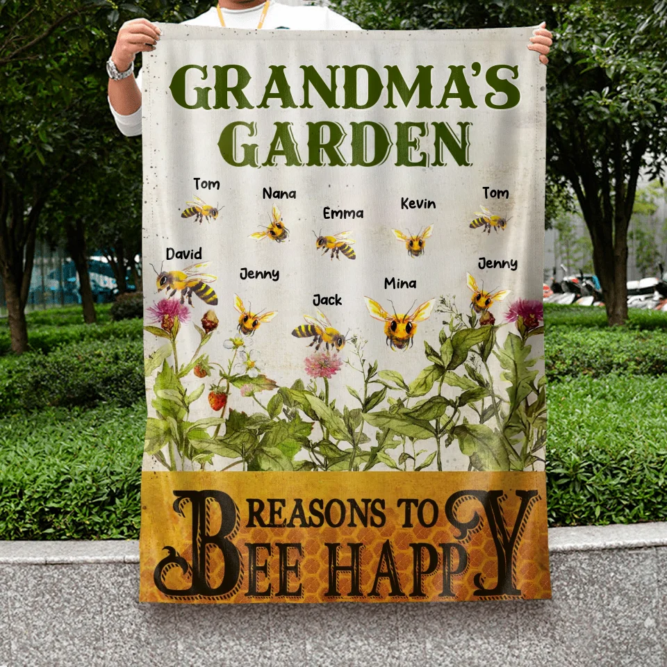 Personalized Grandma's Garden Flag Sign - Gift Idea For Grandma - Up to 10 Kids - Reasons To Bee Happy