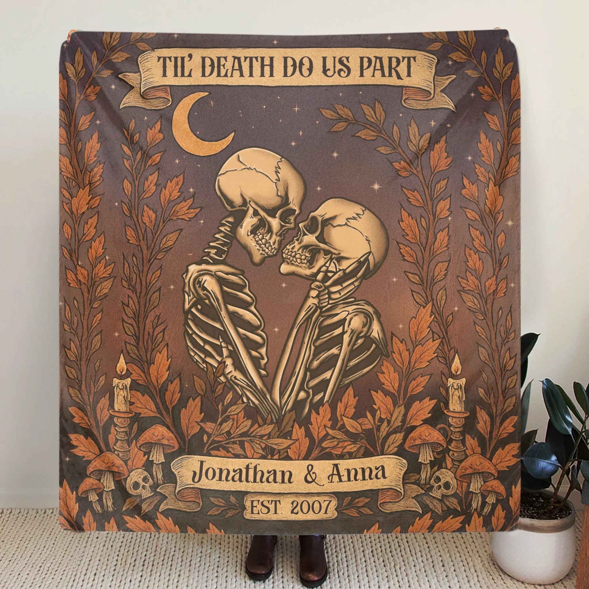 Personalized Skeleton Couple Cottage Quilt/Fleece Throw Blanket - Gift Idea For Couple - Til' Death Do Us Part