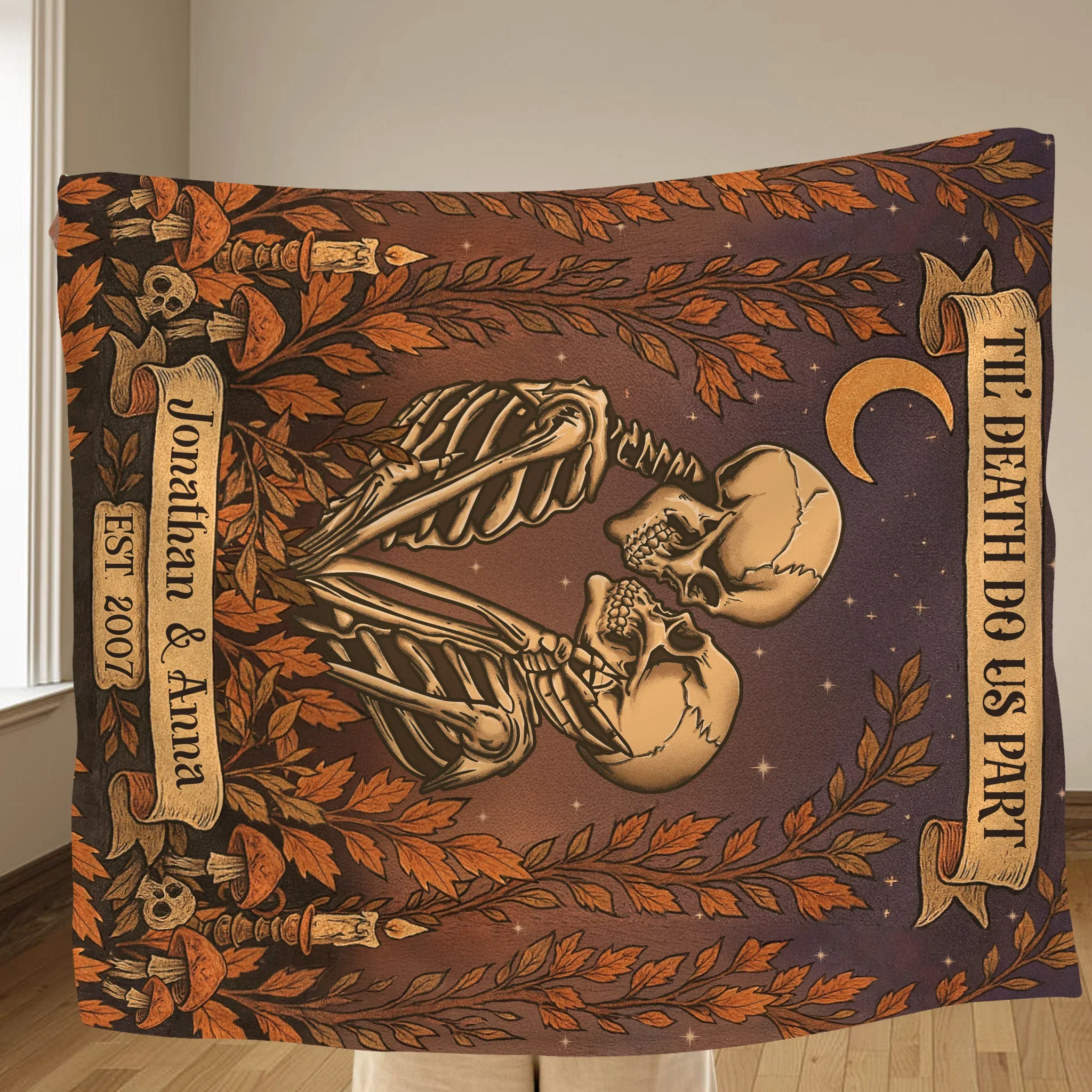 Personalized Skeleton Couple Cottage Quilt/Fleece Throw Blanket - Gift Idea For Couple - Til' Death Do Us Part