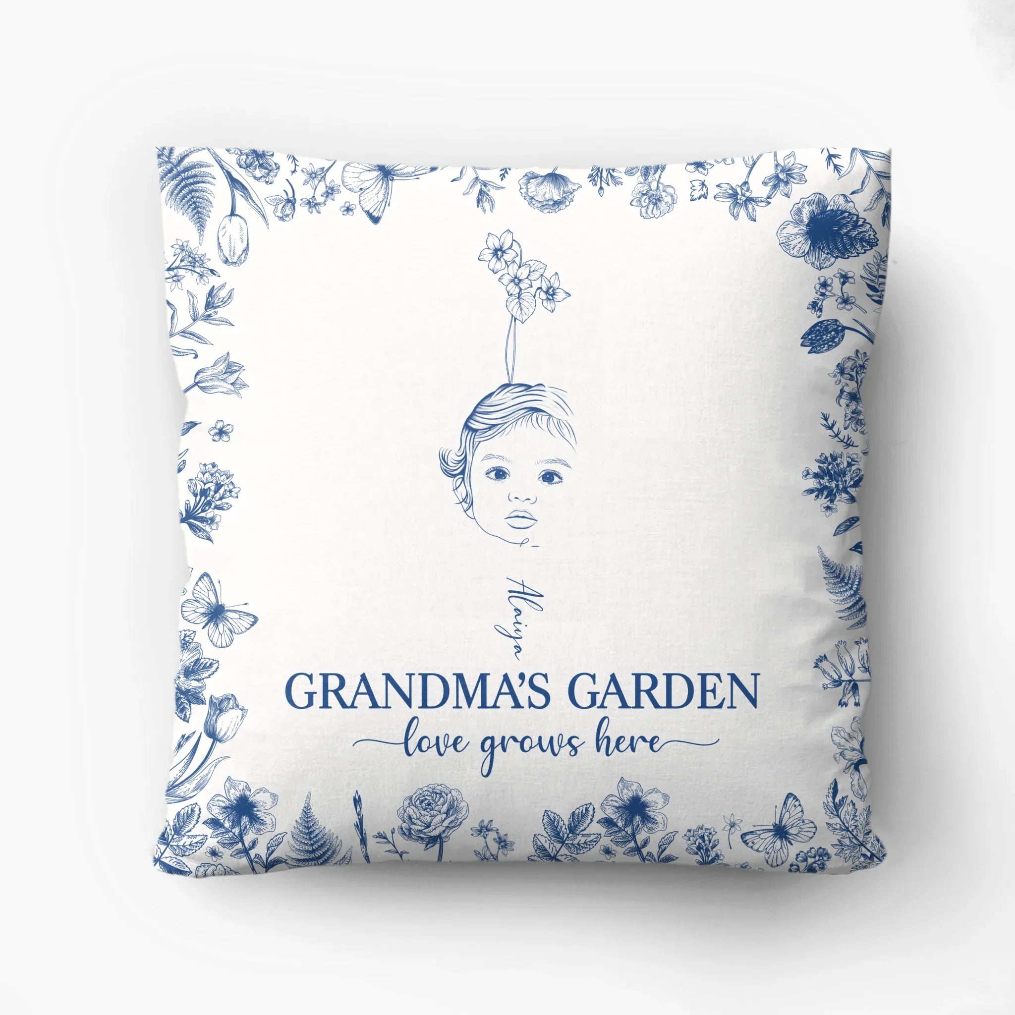 Personalized Grandma's Garden Quilt/Fleece Throw Blanket/Pillow Cover - Custom Side Profile Birthmonth Flower - Up to 6 Kids - Love Grows Here