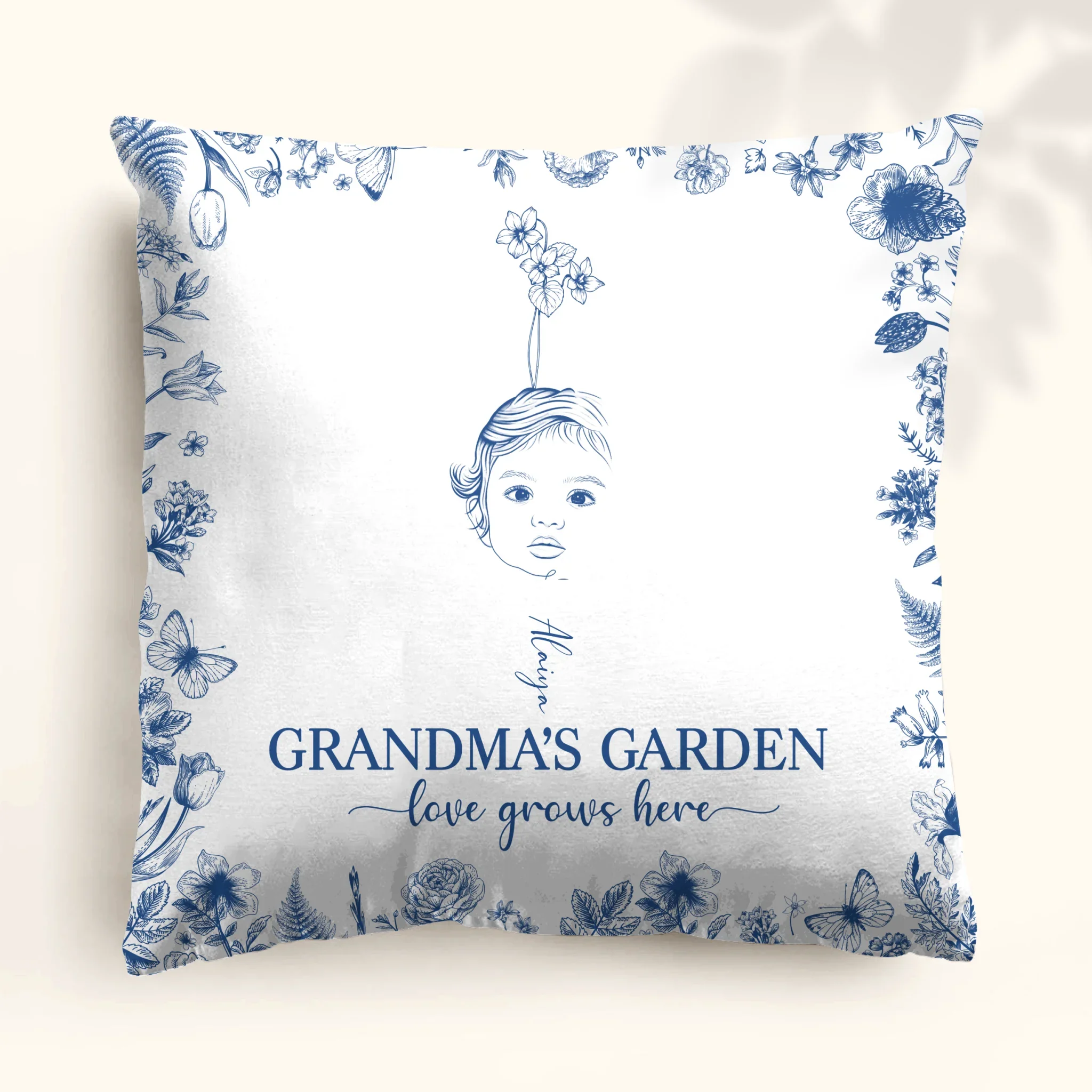 Personalized Grandma's Garden Quilt/Fleece Throw Blanket/Pillow Cover - Custom Side Profile Birthmonth Flower - Up to 6 Kids - Love Grows Here