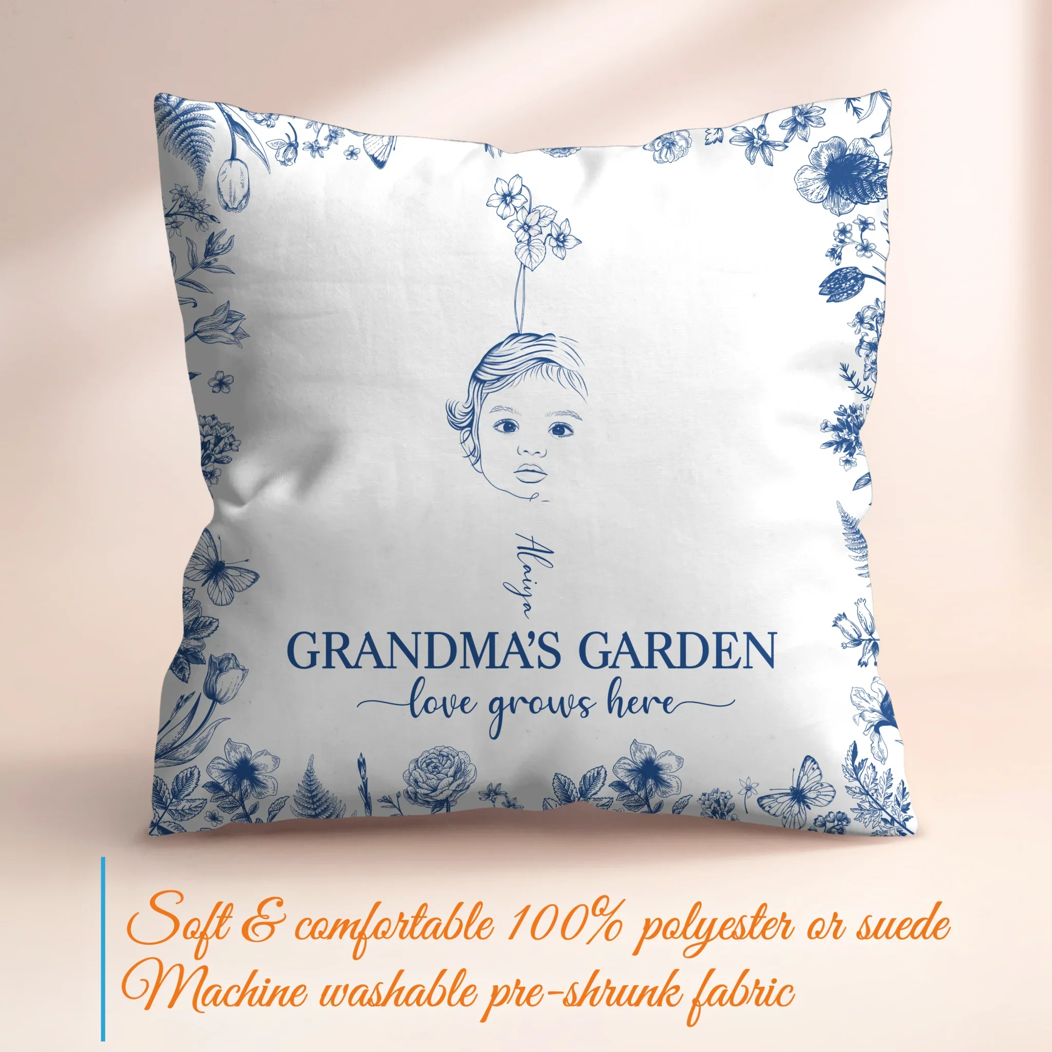 Personalized Grandma's Garden Quilt/Fleece Throw Blanket/Pillow Cover - Custom Side Profile Birthmonth Flower - Up to 6 Kids - Love Grows Here