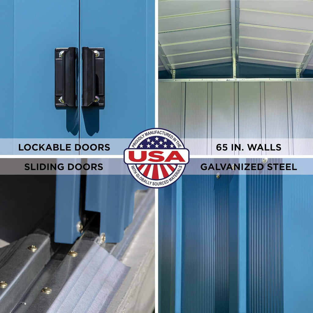 6x5 Blue Grey Steel Storage Shed Outdoor For Garden Tools