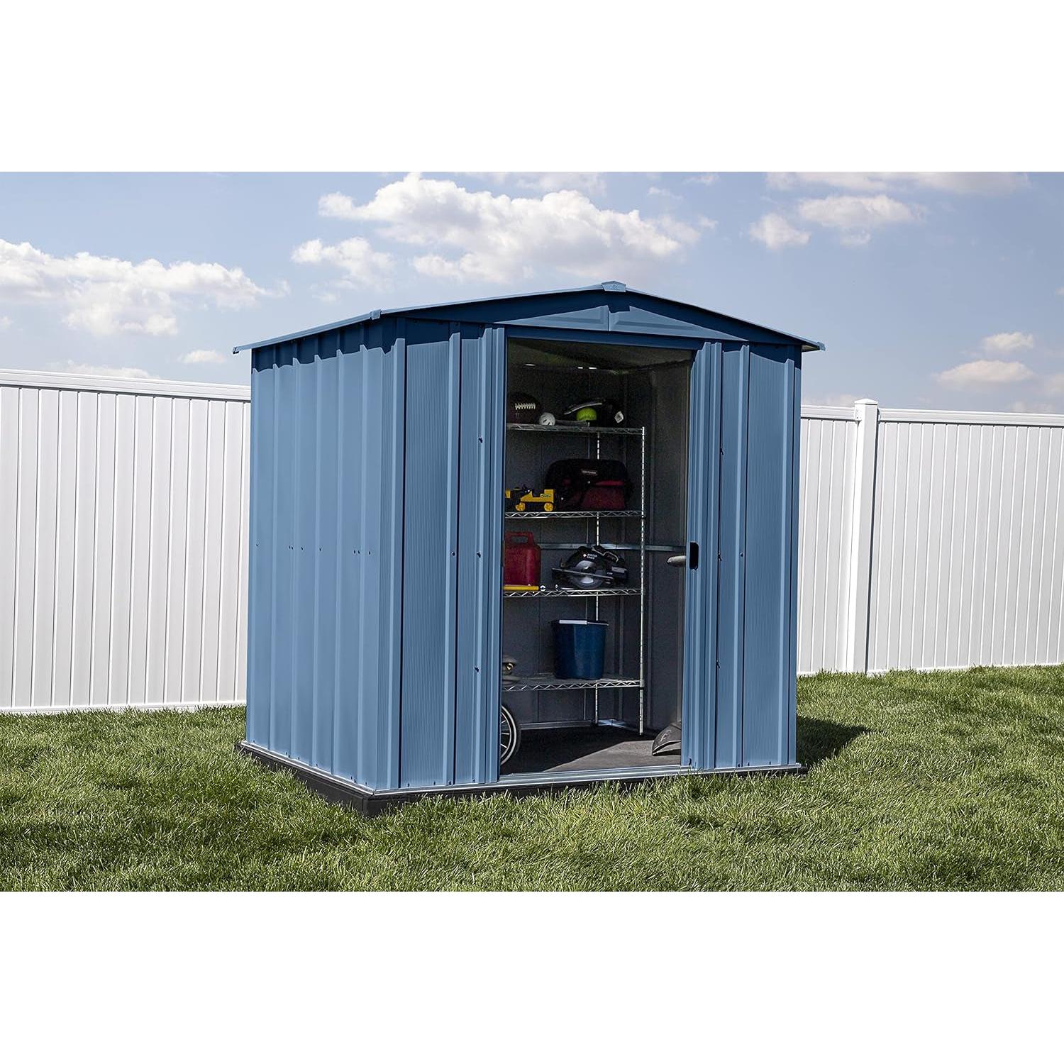 6x5 Blue Grey Steel Storage Shed Outdoor For Garden Tools