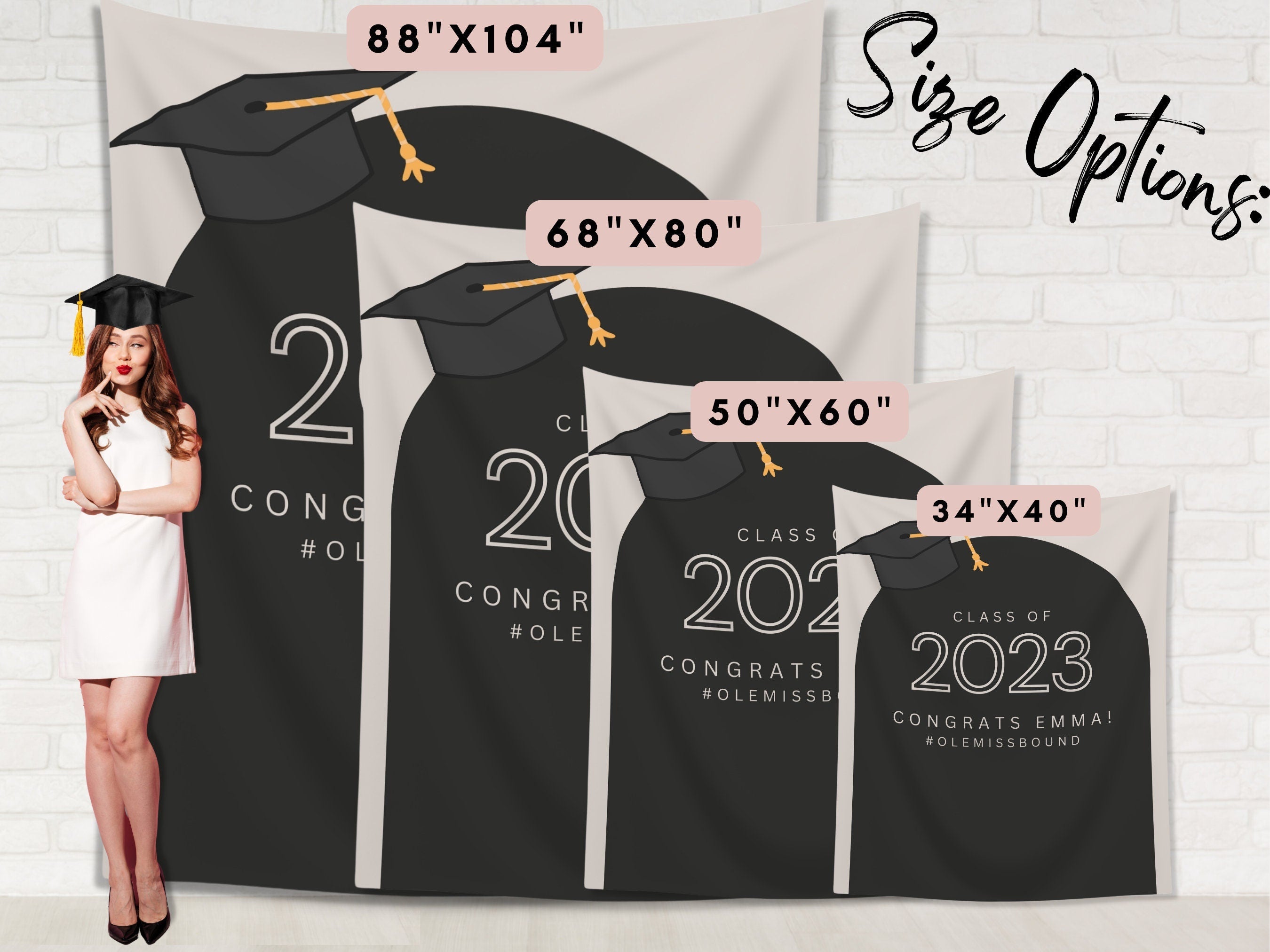 Class of 2026 Grad Cap Arch Custom Graduation Party Backdrop | Personalized Hashtag School Colors Banner | Highschool or College Grad Gift