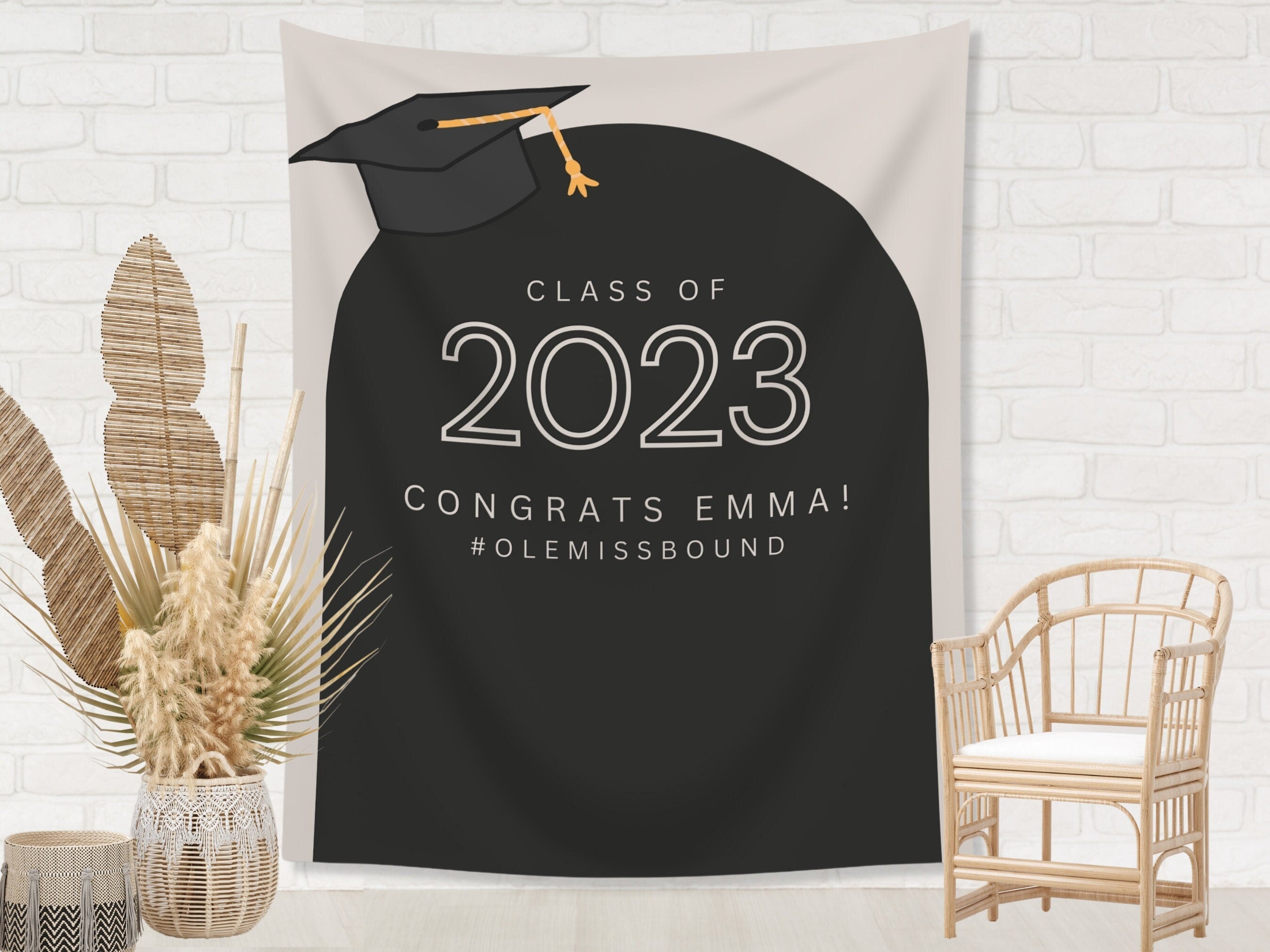 Class of 2026 Grad Cap Arch Custom Graduation Party Backdrop | Personalized Hashtag School Colors Banner | Highschool or College Grad Gift