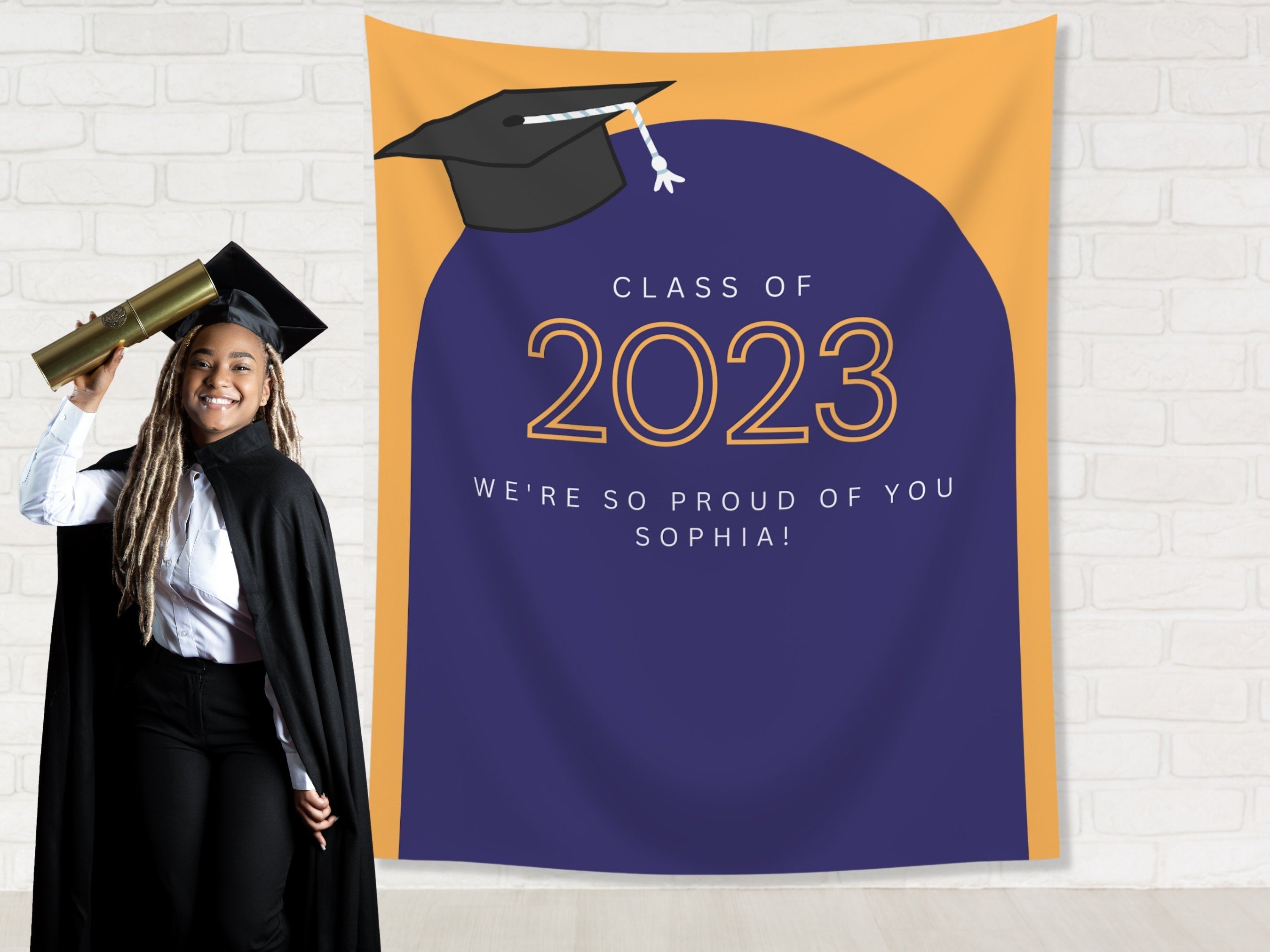 Class of 2026 Grad Cap Arch Custom Graduation Party Backdrop | Personalized Hashtag School Colors Banner | Highschool or College Grad Gift