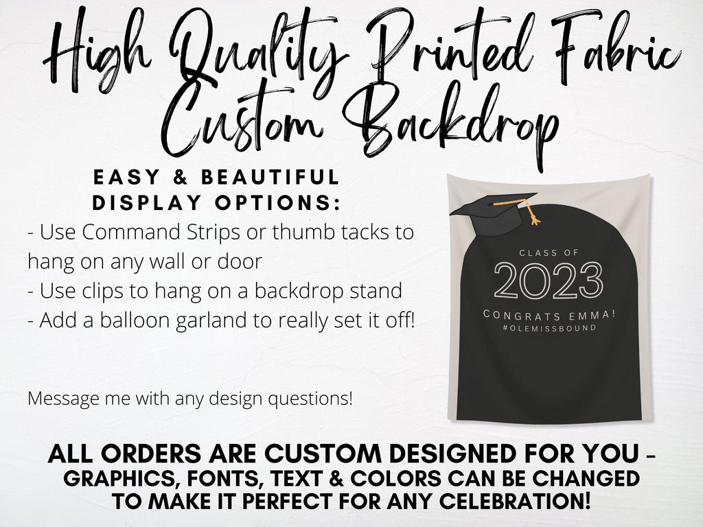 Class of 2026 Grad Cap Arch Custom Graduation Party Backdrop | Personalized Hashtag School Colors Banner | Highschool or College Grad Gift