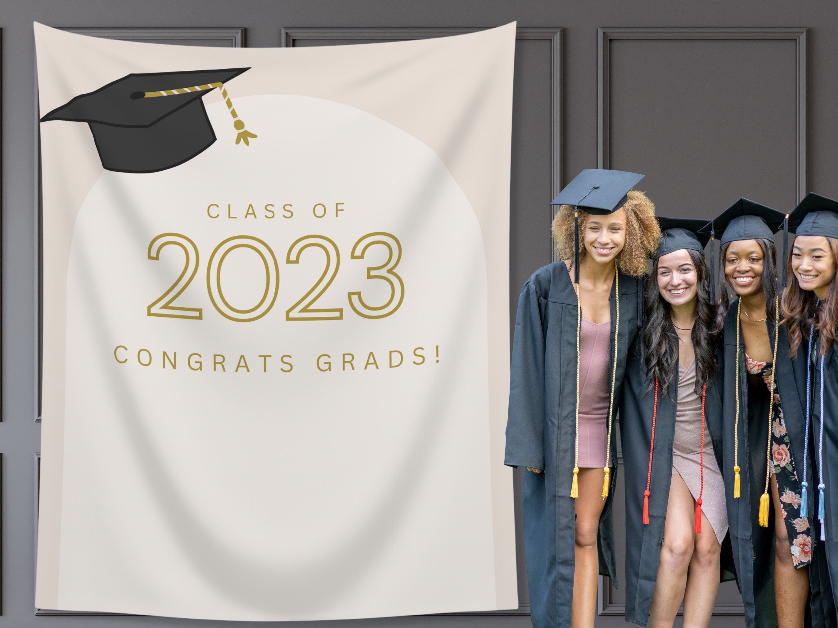 Class of 2026 Grad Cap Arch Custom Graduation Party Backdrop | Personalized Hashtag School Colors Banner | Highschool or College Grad Gift