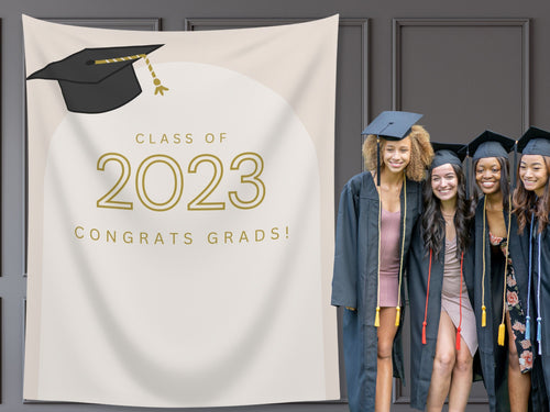 Class of 2026 Grad Cap Arch Custom Graduation Party Backdrop | Personalized Hashtag School Colors Banner | Highschool or College Grad Gift