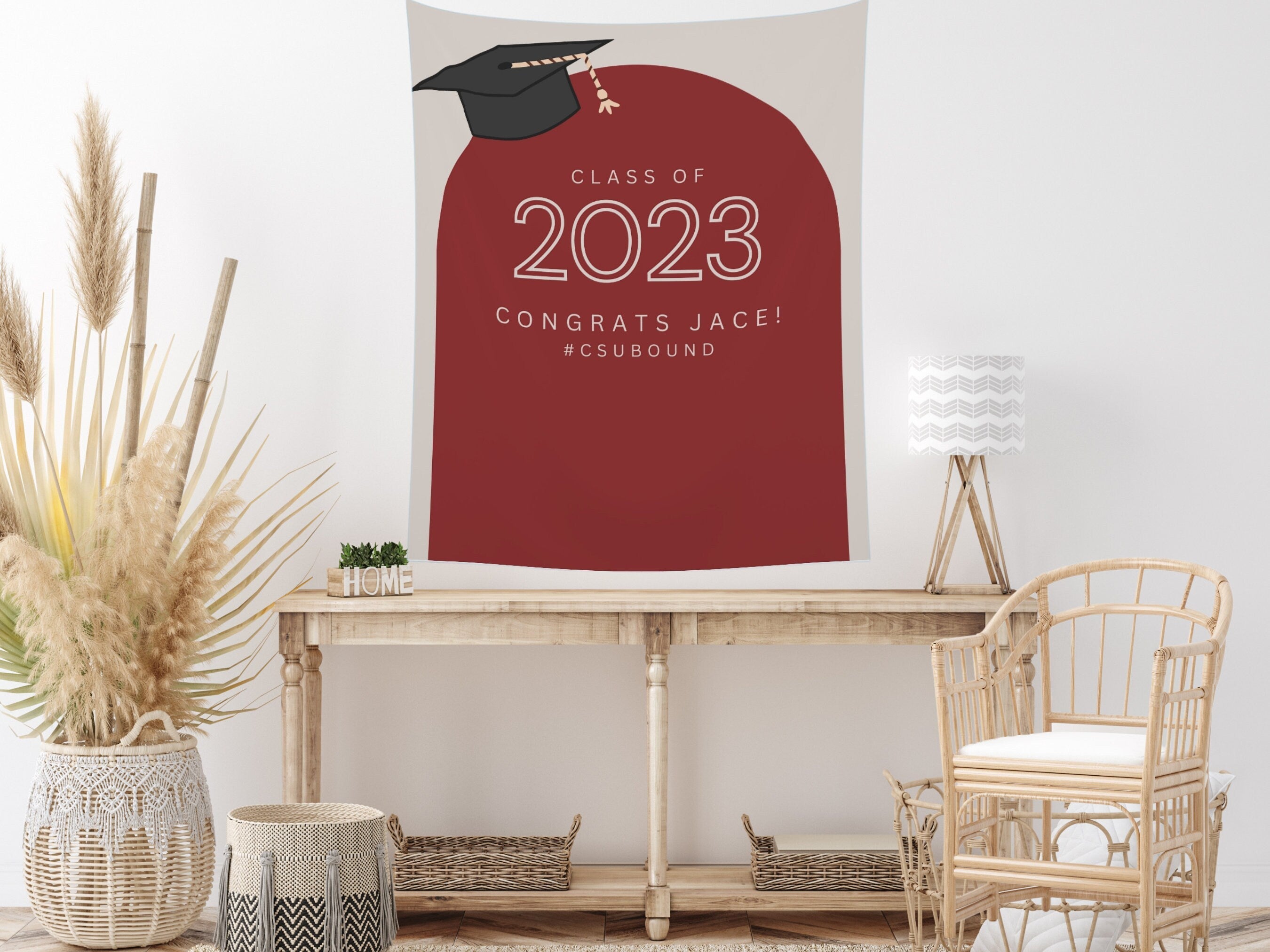 Class of 2026 Grad Cap Arch Custom Graduation Party Backdrop | Personalized Hashtag School Colors Banner | Highschool or College Grad Gift